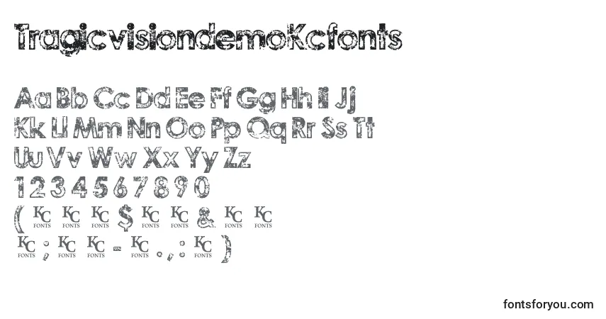 Czcionka TragicvisiondemoKcfonts – alfabet, cyfry, specjalne znaki