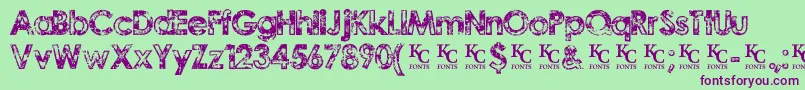 TragicvisiondemoKcfonts-fontti – violetit fontit vihreällä taustalla