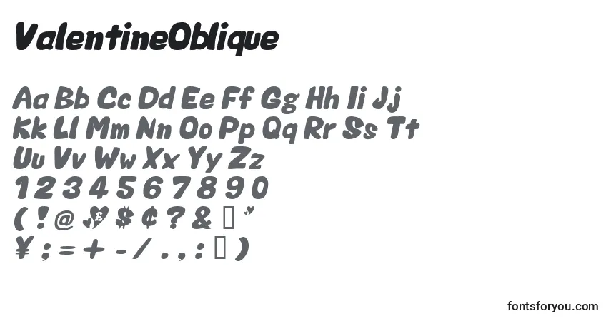 Шрифт ValentineOblique – алфавит, цифры, специальные символы