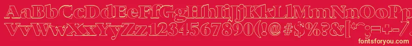 BernsteinoutlineHeavyRegular-Schriftart – Gelbe Schriften auf rotem Hintergrund