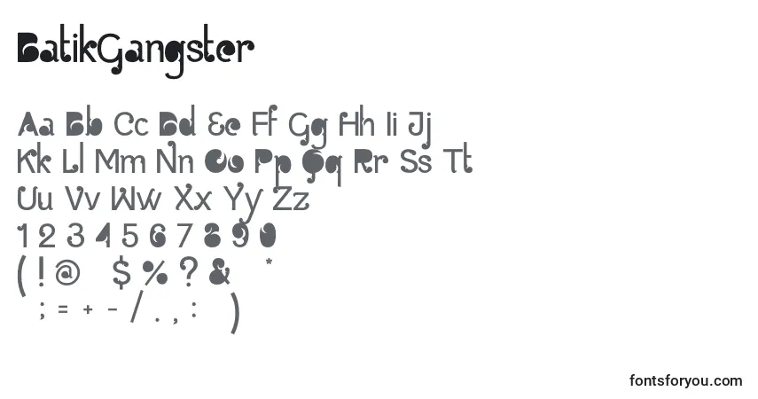 Czcionka BatikGangster – alfabet, cyfry, specjalne znaki