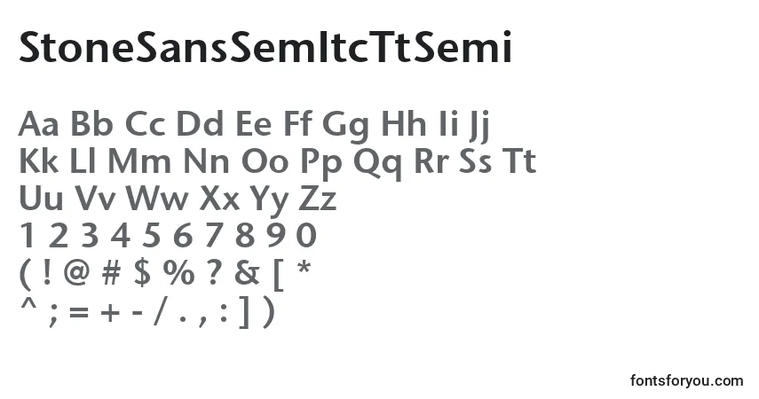 Czcionka StoneSansSemItcTtSemi – alfabet, cyfry, specjalne znaki