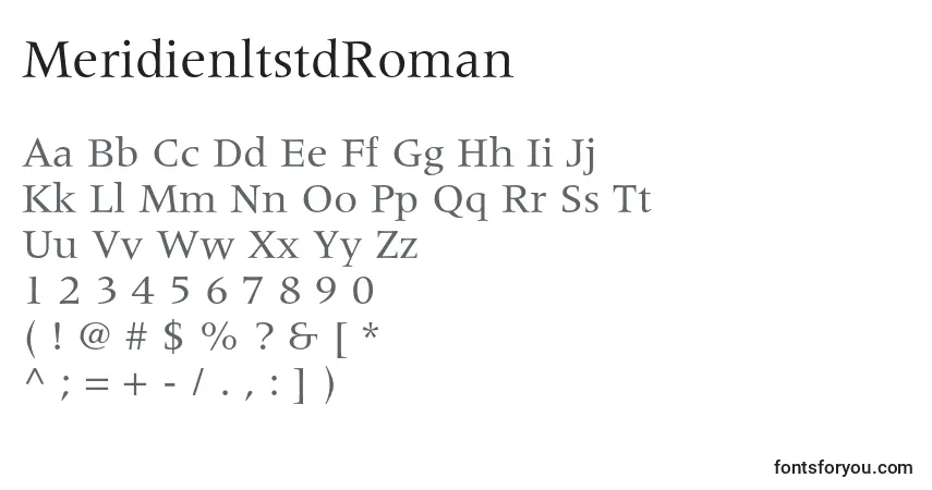 A fonte MeridienltstdRoman – alfabeto, números, caracteres especiais