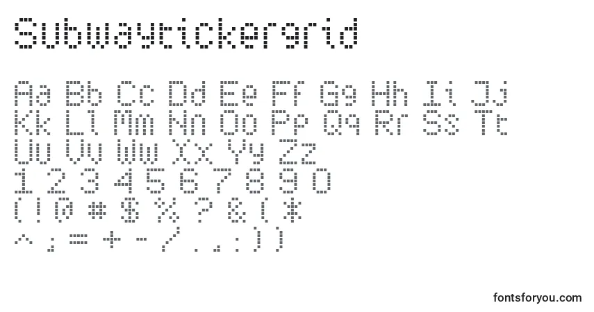 A fonte Subwaytickergrid – alfabeto, números, caracteres especiais