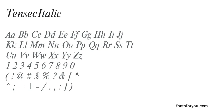 A fonte TensecItalic – alfabeto, números, caracteres especiais