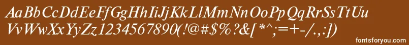 TensecItalic-Schriftart – Weiße Schriften auf braunem Hintergrund