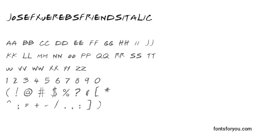 Schriftart JosefXuerebSFriendsItalic – Alphabet, Zahlen, spezielle Symbole