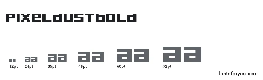 Размеры шрифта PixeldustBold