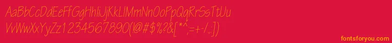 フォントEskiztwolightcondcItalic – 赤い背景にオレンジの文字