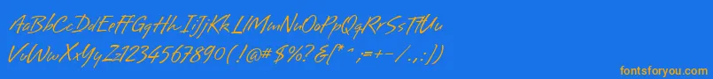 フォントBrisaAlternates – オレンジ色の文字が青い背景にあります。