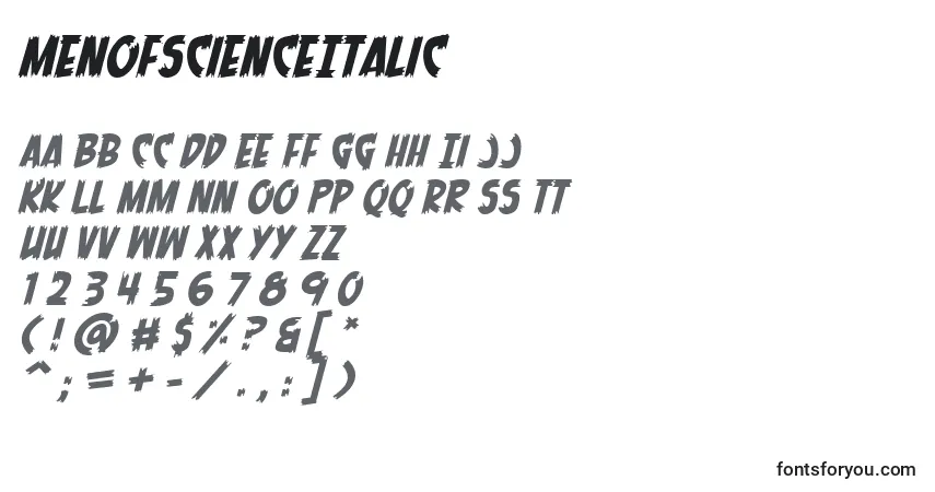 Шрифт MenOfScienceItalic – алфавит, цифры, специальные символы
