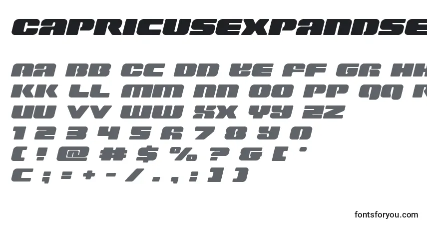 Шрифт Capricusexpandsemistraight – алфавит, цифры, специальные символы