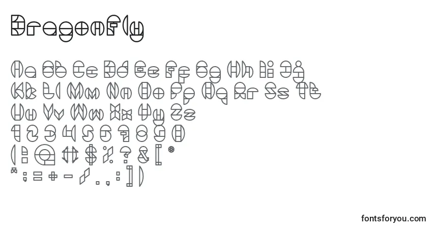 Schriftart DragonFly – Alphabet, Zahlen, spezielle Symbole