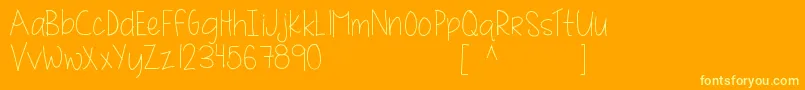 Więcej informacji o czcionce MrfQuirkyAndAuthenticHandFontDemo Czcionka MrfQuirkyAndAuthenticHandFontDemo – żółte czcionki na pomarańczowym tle