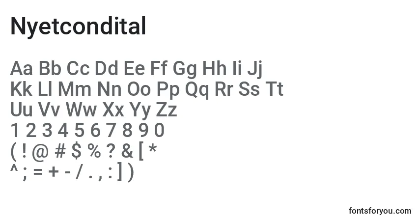 Schriftart Nyetcondital – Alphabet, Zahlen, spezielle Symbole
