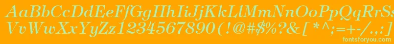 ItcTiffanyLtMediumItalic-Schriftart – Grüne Schriften auf orangefarbenem Hintergrund