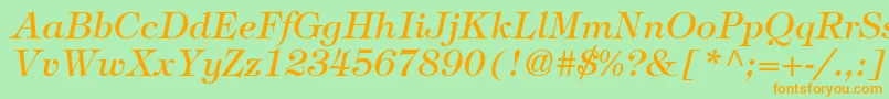 ItcTiffanyLtMediumItalic-fontti – oranssit fontit vihreällä taustalla