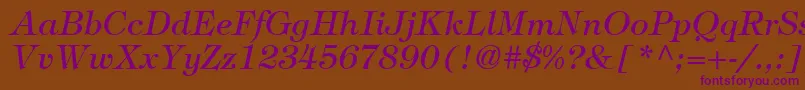 ItcTiffanyLtMediumItalic Font – Purple Fonts on Brown Background