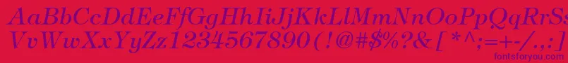 フォントItcTiffanyLtMediumItalic – 赤い背景に紫のフォント