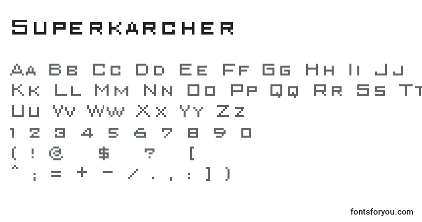 Schriftart Superkarcher – Alphabet, Zahlen, spezielle Symbole
