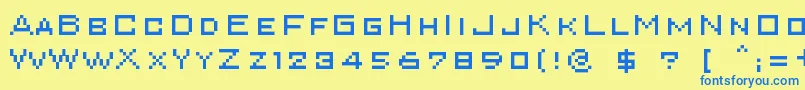 Superkarcher-Schriftart – Blaue Schriften auf gelbem Hintergrund