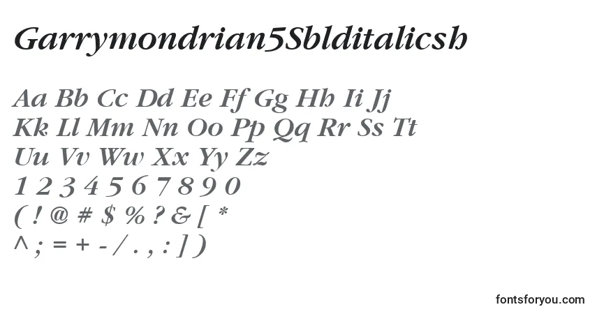 Czcionka Garrymondrian5Sblditalicsh – alfabet, cyfry, specjalne znaki