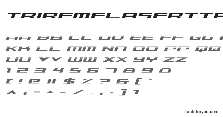 Шрифт TriremeLaserItalic – алфавит, цифры, специальные символы