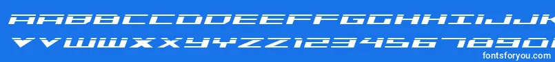 TriremeLaserItalic-fontti – valkoiset fontit sinisellä taustalla