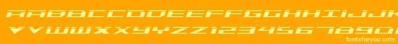 TriremeLaserItalic-Schriftart – Gelbe Schriften auf orangefarbenem Hintergrund