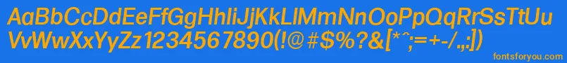 Weitere Informationen zur FormulaserialMediumItalic-Schriftart FormulaserialMediumItalic-Schriftart – Orangefarbene Schriften auf blauem Hintergrund