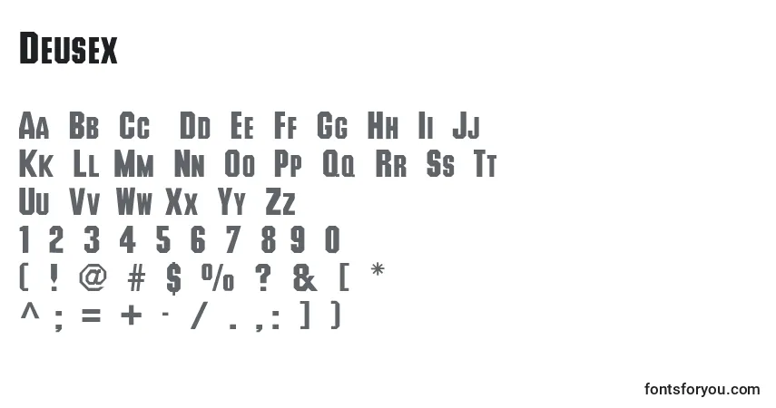A fonte Deusex – alfabeto, números, caracteres especiais