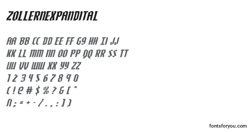 Czcionka Zollernexpandital – alfabet, cyfry, specjalne znaki