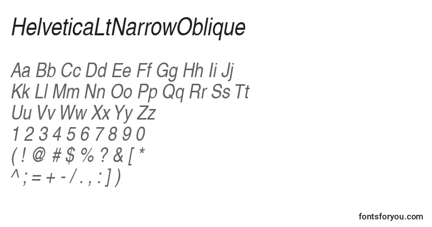 A fonte HelveticaLtNarrowOblique – alfabeto, números, caracteres especiais