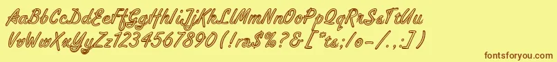 フォントTropicaScriptLetPlain.1.0 – 茶色の文字が黄色の背景にあります。