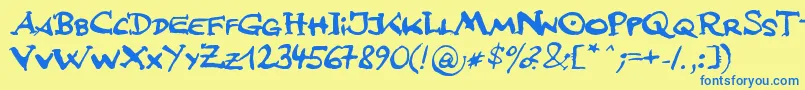 JfsLetteringMultilingua Font – Blue Fonts on Yellow Background