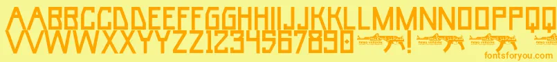UmarBase-Schriftart – Orangefarbene Schriften auf gelbem Hintergrund