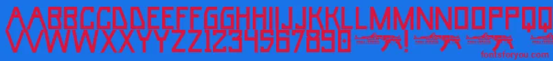 UmarBase-Schriftart – Rote Schriften auf blauem Hintergrund