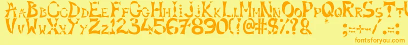 フォントXlines – オレンジの文字が黄色の背景にあります。