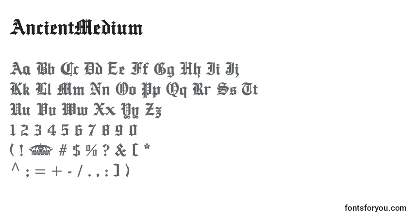 A fonte AncientMedium – alfabeto, números, caracteres especiais