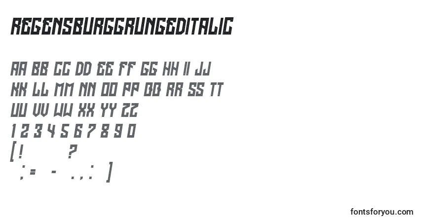 Fuente RegensburggrungedItalic - alfabeto, números, caracteres especiales