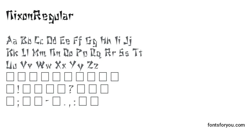 Czcionka NixonRegular – alfabet, cyfry, specjalne znaki