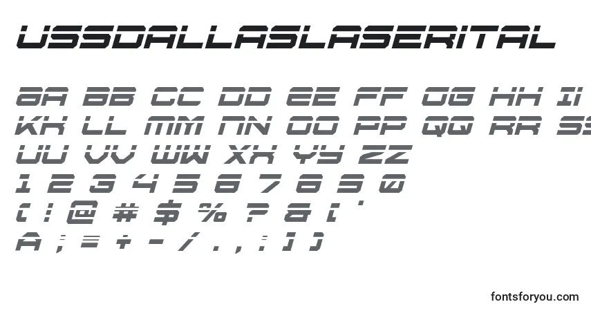A fonte Ussdallaslaserital – alfabeto, números, caracteres especiais
