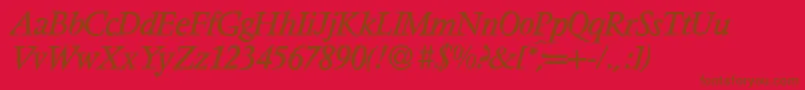 V691RomanItalic-Schriftart – Braune Schriften auf rotem Hintergrund