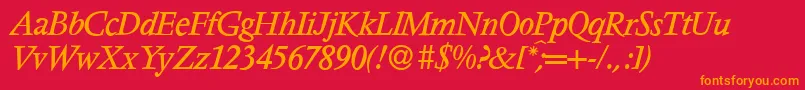 V691RomanItalic Font – Orange Fonts on Red Background