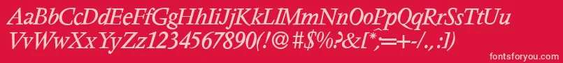V691RomanItalic-Schriftart – Rosa Schriften auf rotem Hintergrund