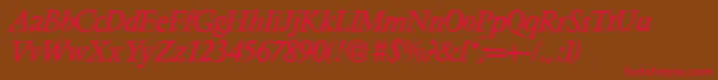 V691RomanItalic Font – Red Fonts on Brown Background