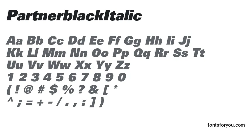 PartnerblackItalicフォント–アルファベット、数字、特殊文字