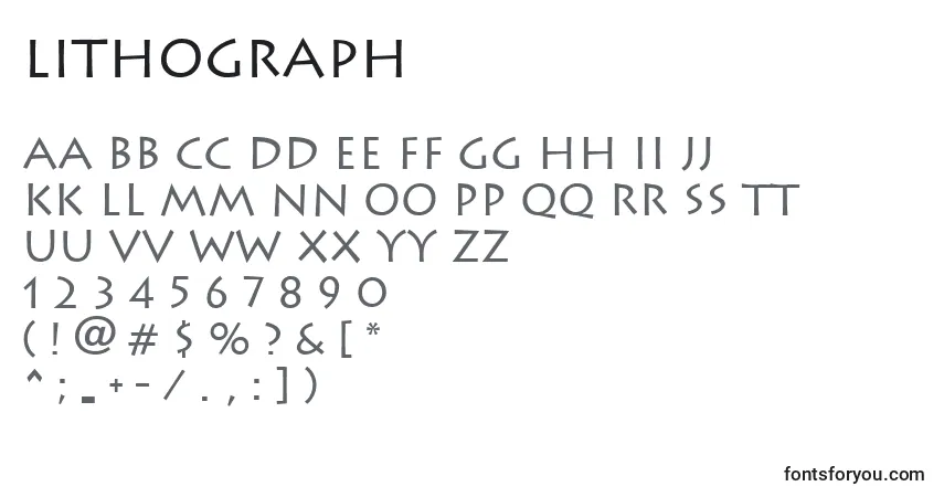 Schriftart Lithograph – Alphabet, Zahlen, spezielle Symbole