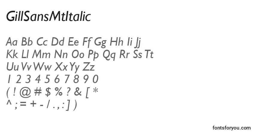 GillSansMtItalicフォント–アルファベット、数字、特殊文字