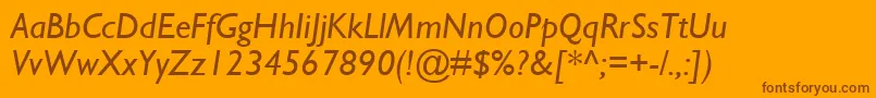 GillSansMtItalic-Schriftart – Braune Schriften auf orangefarbenem Hintergrund